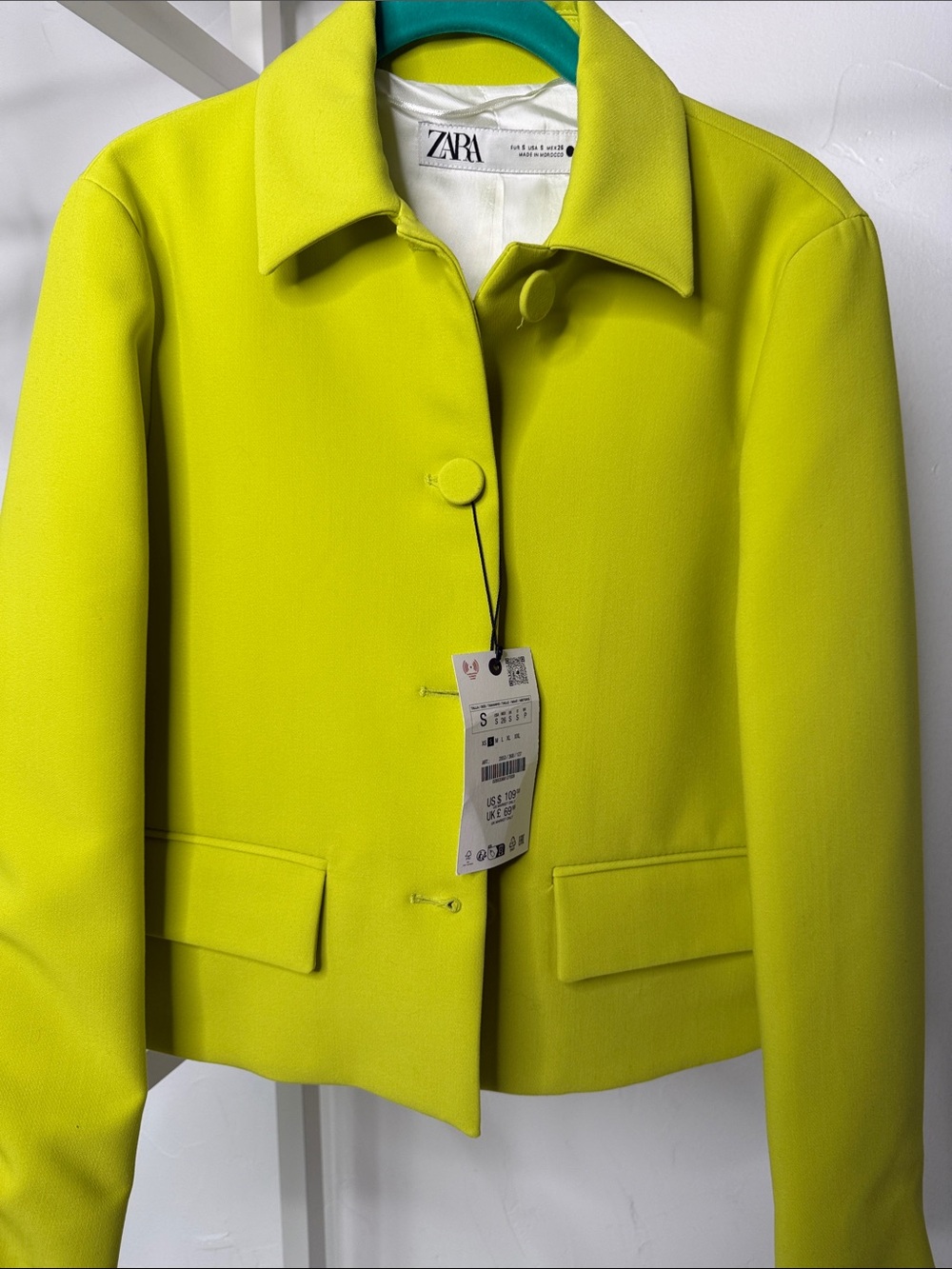 Zara Chartreuse Cropped Jacket Size Small NWT